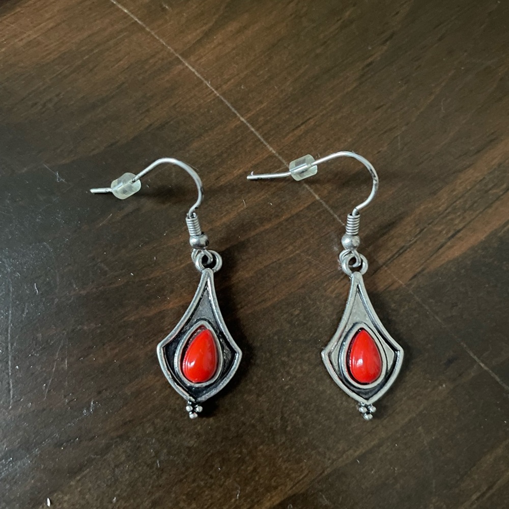 aztec style red drop earrings